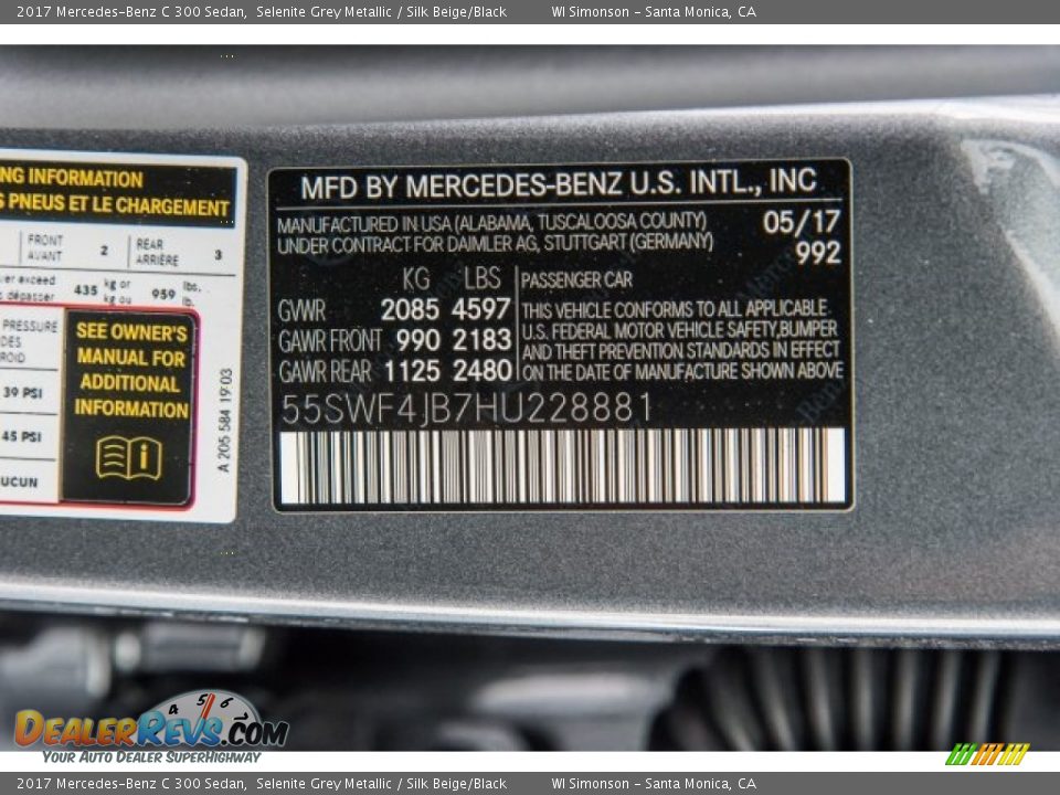 2017 Mercedes-Benz C 300 Sedan Selenite Grey Metallic / Silk Beige/Black Photo #10