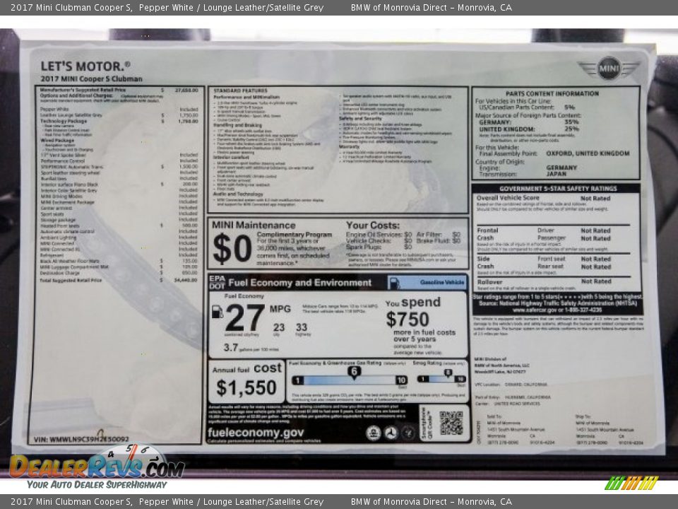 2017 Mini Clubman Cooper S Pepper White / Lounge Leather/Satellite Grey Photo #10