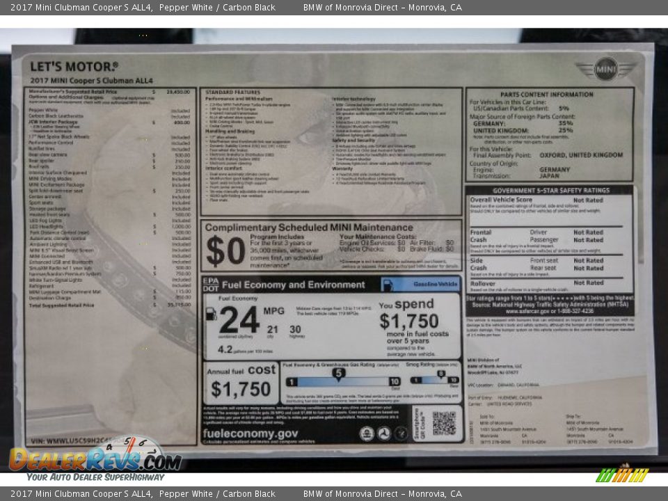 2017 Mini Clubman Cooper S ALL4 Pepper White / Carbon Black Photo #10