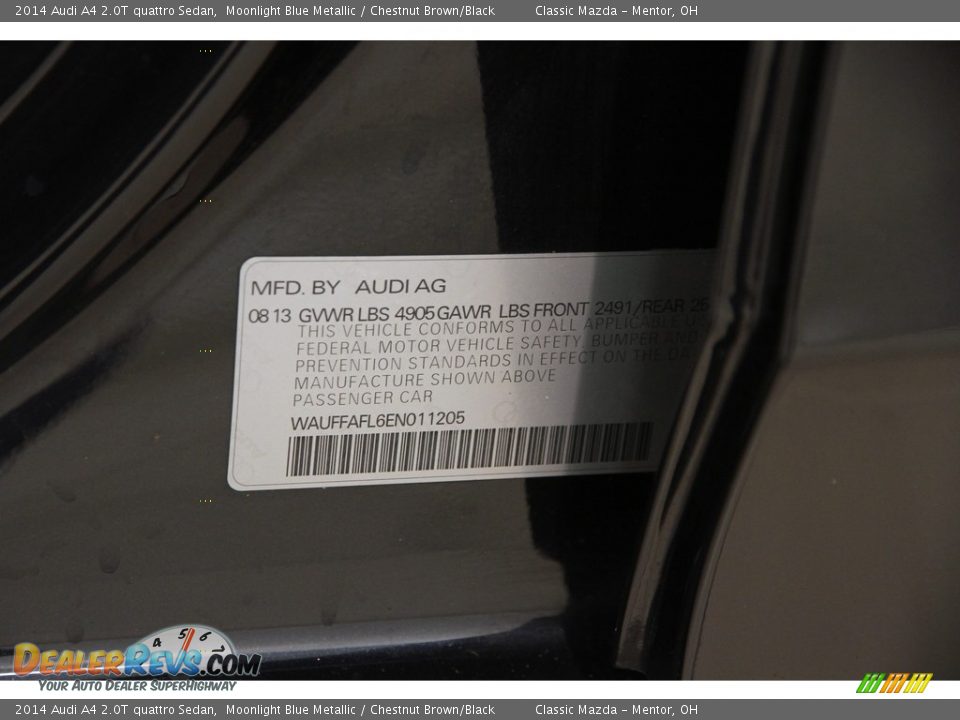2014 Audi A4 2.0T quattro Sedan Moonlight Blue Metallic / Chestnut Brown/Black Photo #27
