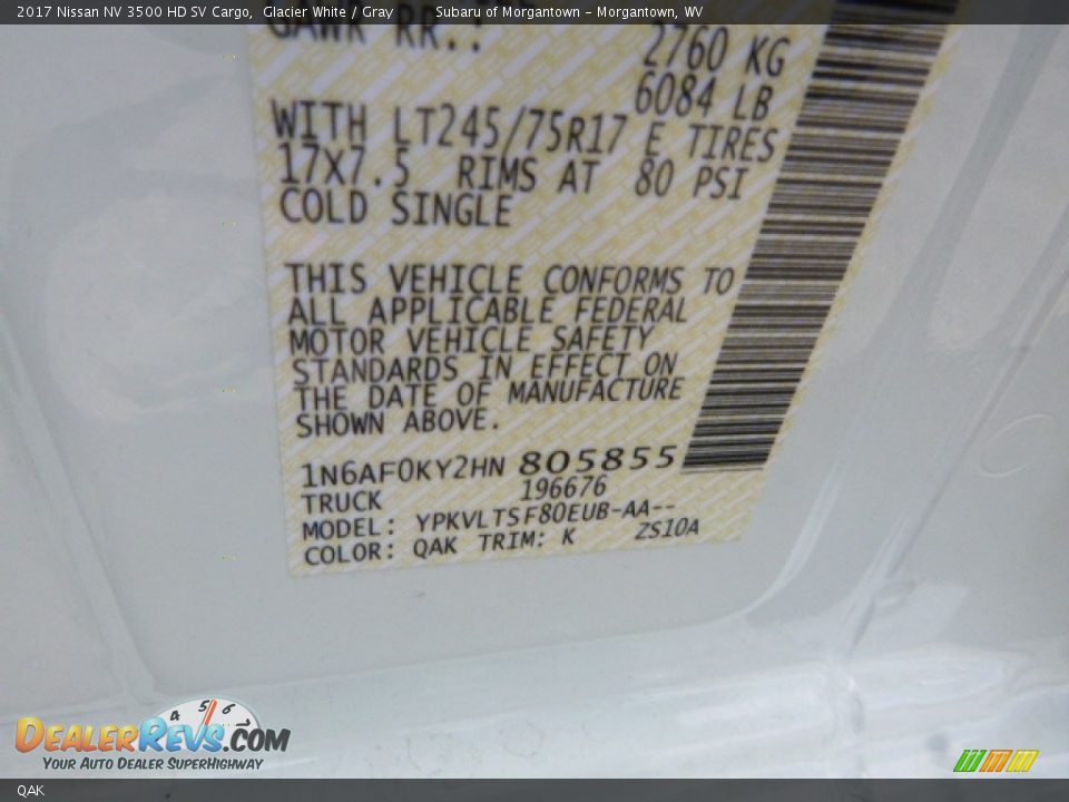 Nissan Color Code QAK Glacier White