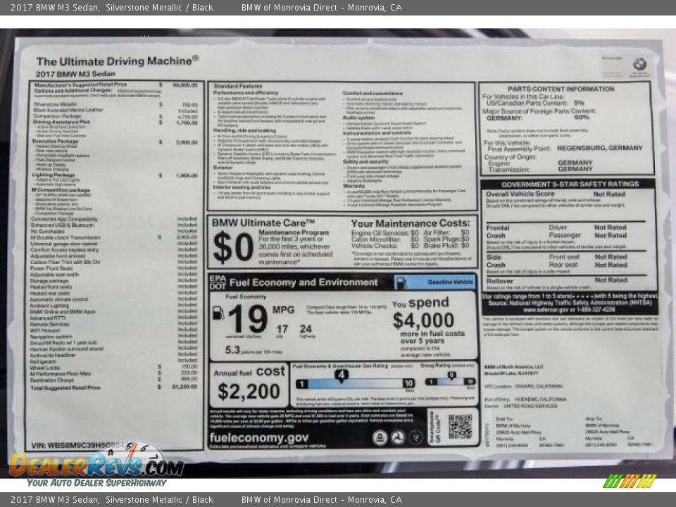 2017 BMW M3 Sedan Window Sticker Photo #10