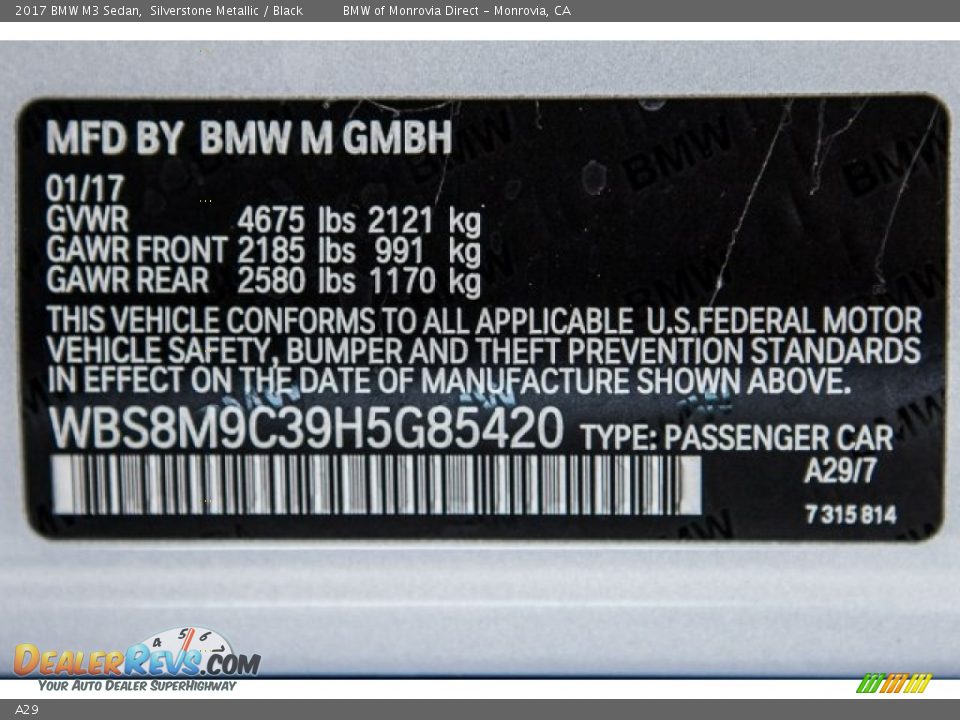 BMW Color Code A29 Silverstone Metallic