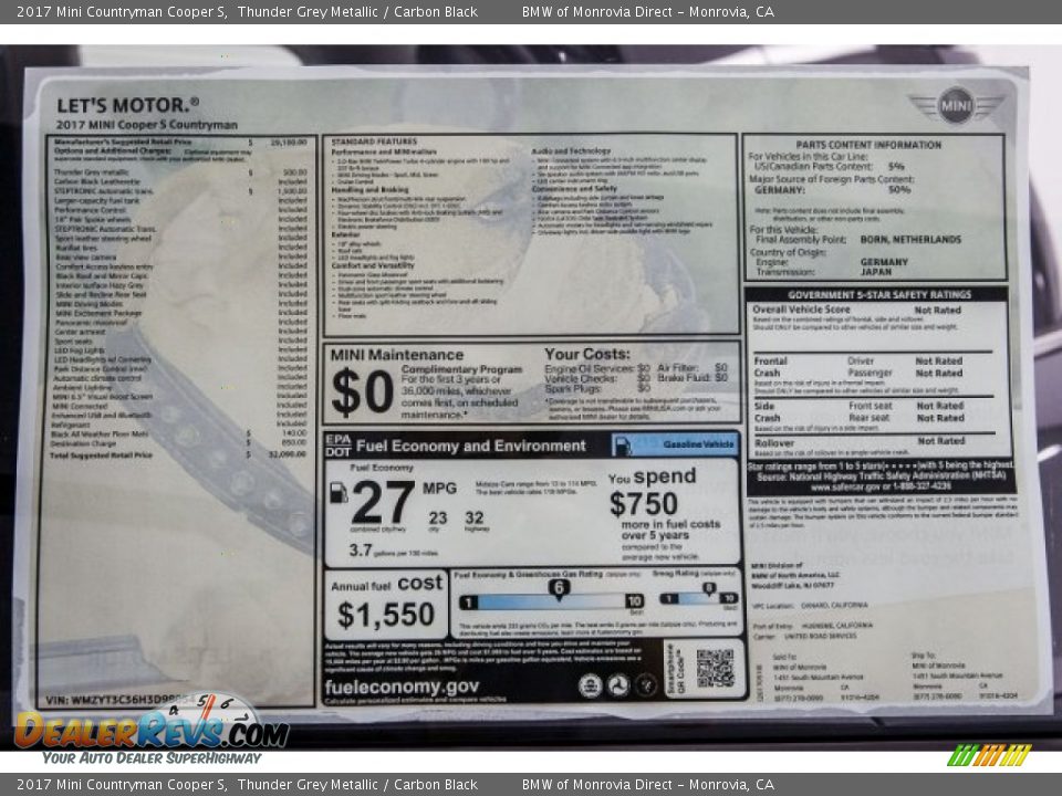 2017 Mini Countryman Cooper S Thunder Grey Metallic / Carbon Black Photo #10