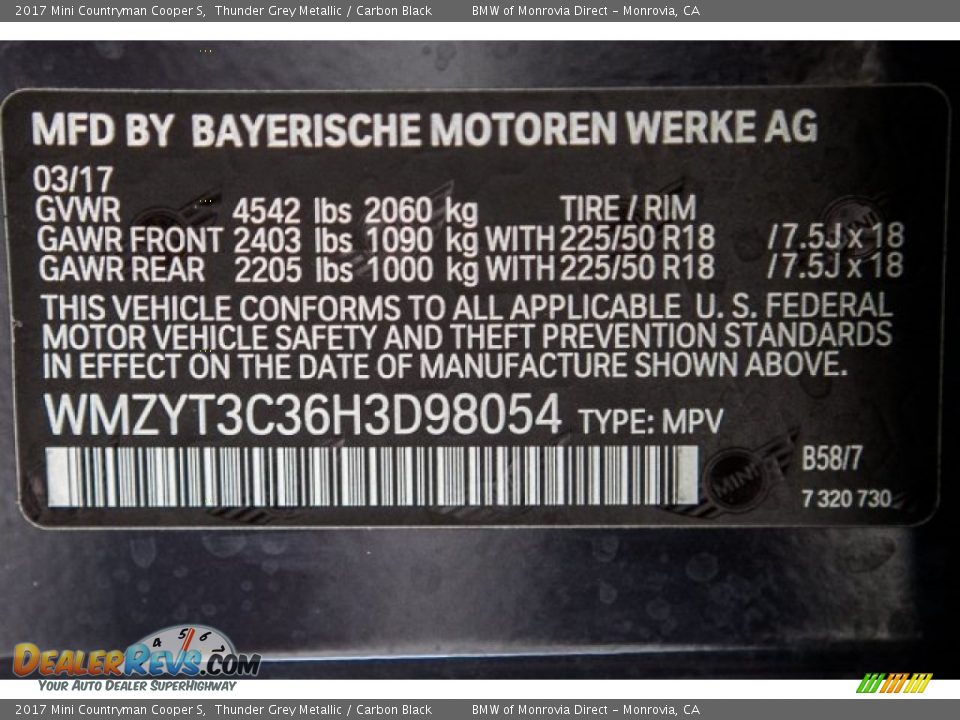 2017 Mini Countryman Cooper S Thunder Grey Metallic / Carbon Black Photo #11