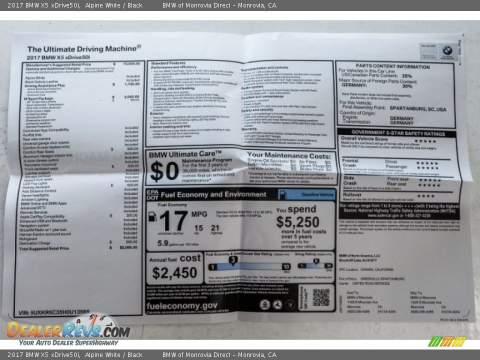 2017 BMW X5 xDrive50i Window Sticker Photo #10