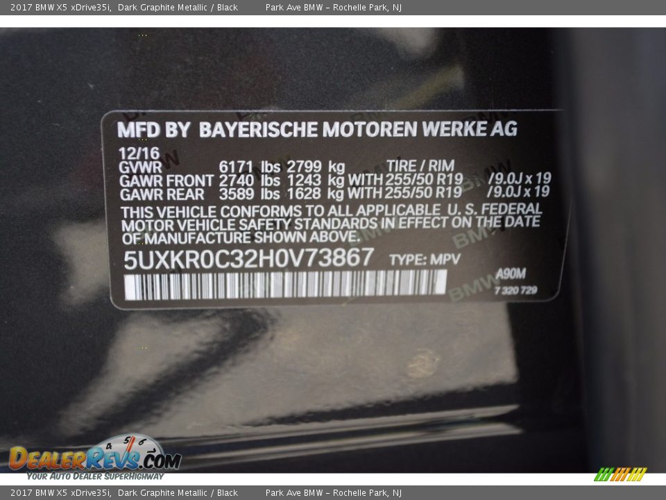 2017 BMW X5 xDrive35i Dark Graphite Metallic / Black Photo #35