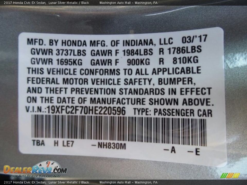 2017 Honda Civic EX Sedan Lunar Silver Metallic / Black Photo #8