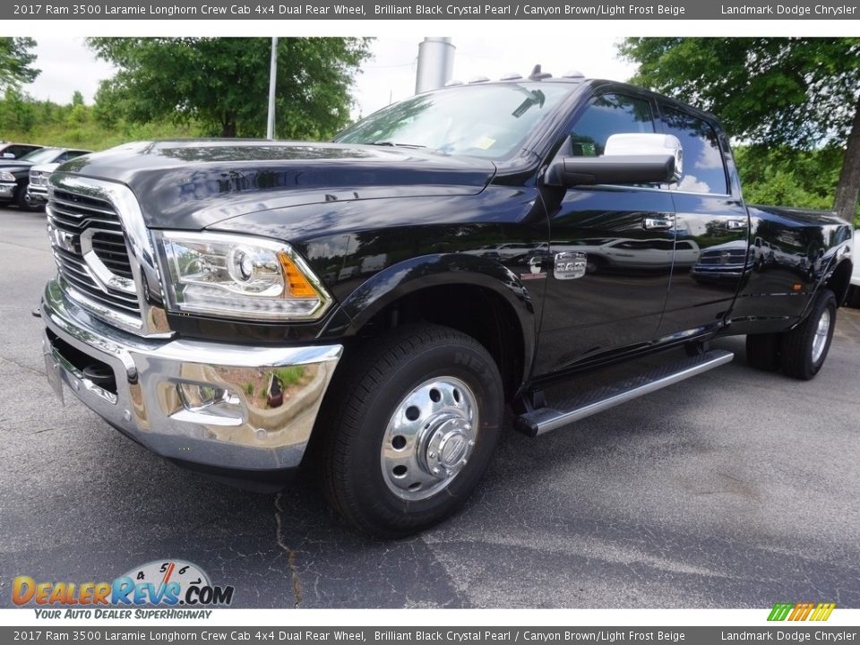 2017 Ram 3500 Laramie Longhorn Crew Cab 4x4 Dual Rear Wheel Brilliant Black Crystal Pearl / Canyon Brown/Light Frost Beige Photo #1