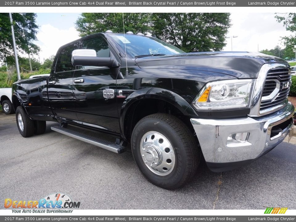 2017 Ram 3500 Laramie Longhorn Crew Cab 4x4 Dual Rear Wheel Brilliant Black Crystal Pearl / Canyon Brown/Light Frost Beige Photo #3