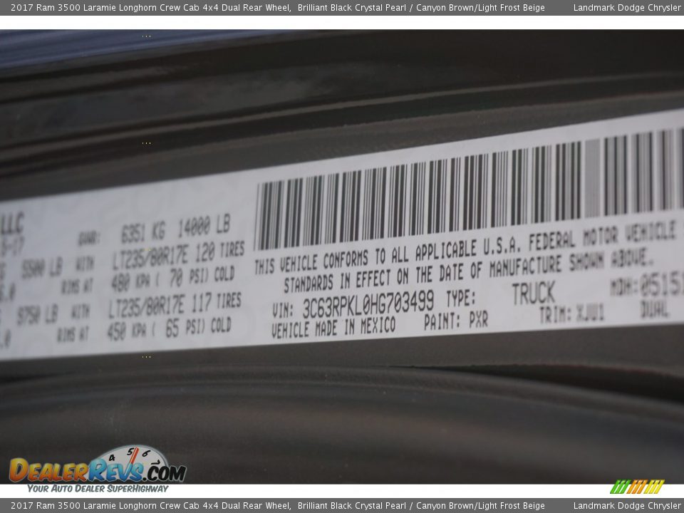 2017 Ram 3500 Laramie Longhorn Crew Cab 4x4 Dual Rear Wheel Brilliant Black Crystal Pearl / Canyon Brown/Light Frost Beige Photo #9