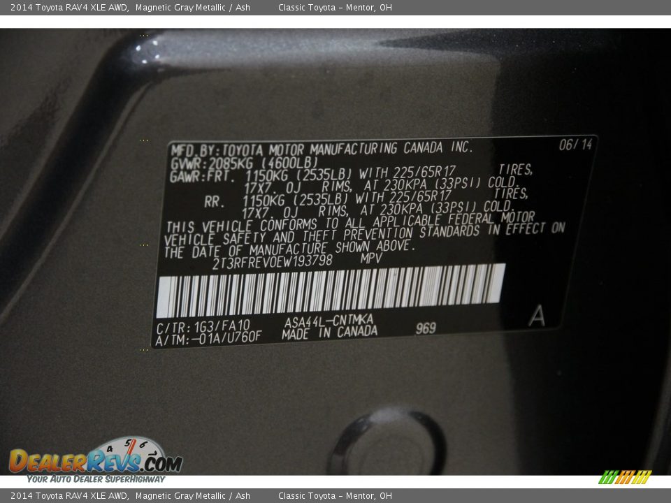 2014 Toyota RAV4 XLE AWD Magnetic Gray Metallic / Ash Photo #18