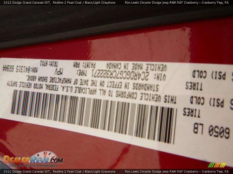 2012 Dodge Grand Caravan SXT Redline 2 Pearl Coat / Black/Light Graystone Photo #15