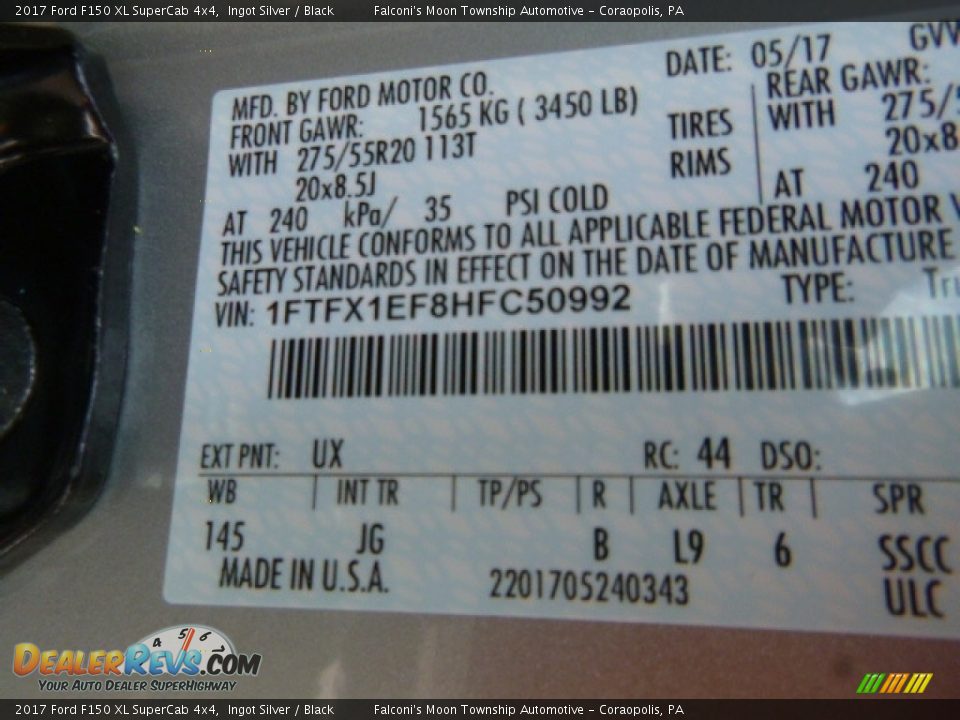 2017 Ford F150 XL SuperCab 4x4 Ingot Silver / Black Photo #12