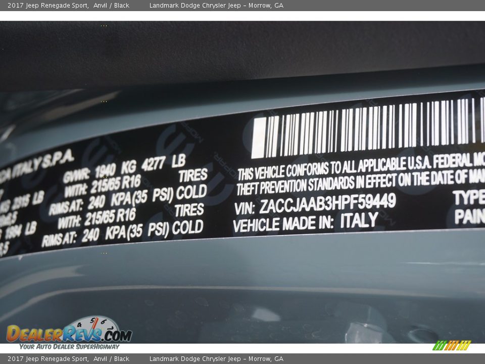 2017 Jeep Renegade Sport Anvil / Black Photo #9