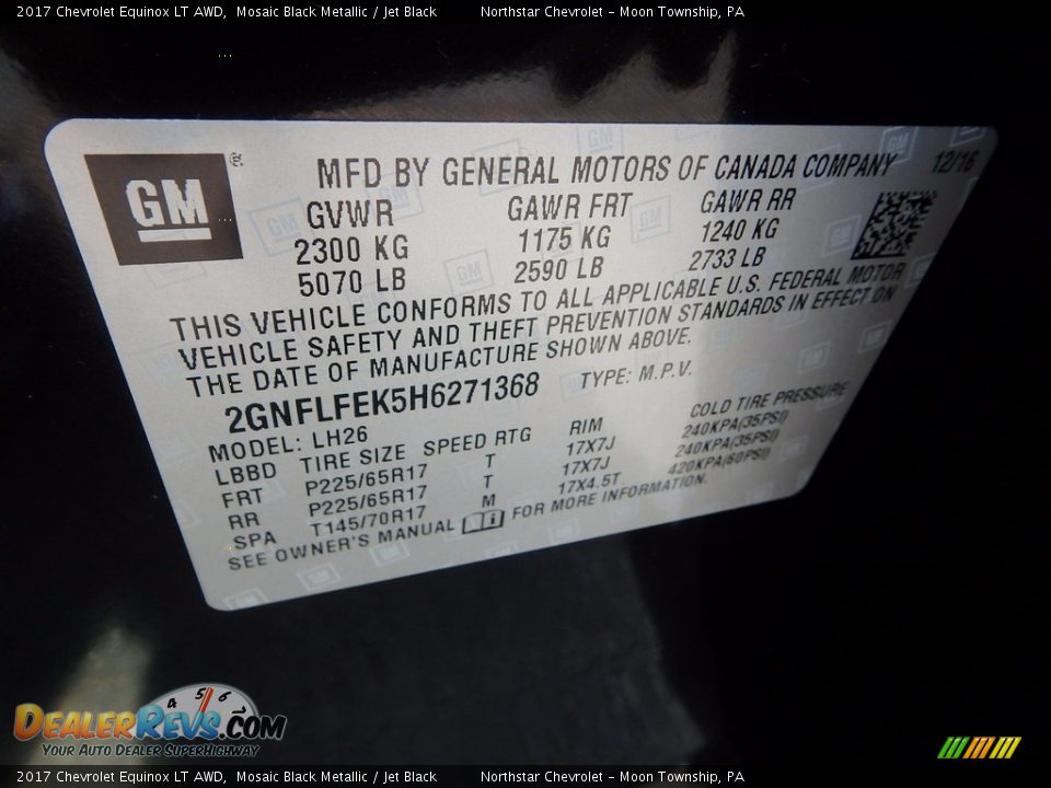 2017 Chevrolet Equinox LT AWD Mosaic Black Metallic / Jet Black Photo #18