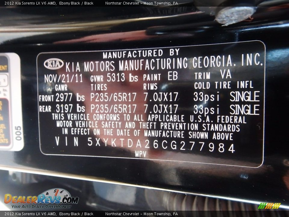 2012 Kia Sorento LX V6 AWD Ebony Black / Black Photo #28