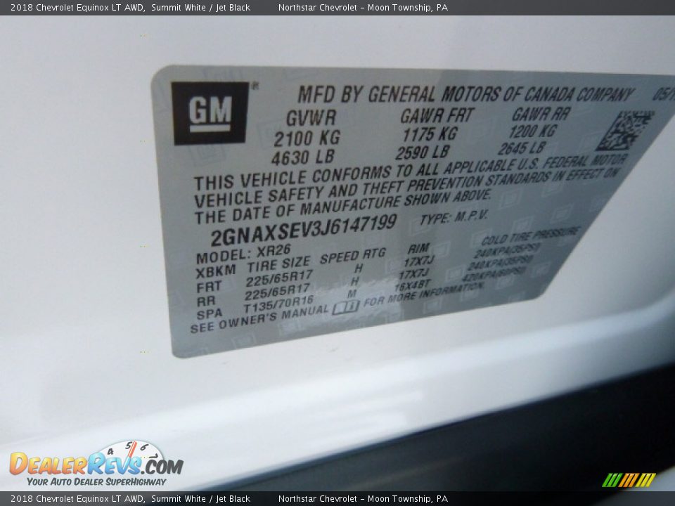 2018 Chevrolet Equinox LT AWD Summit White / Jet Black Photo #17