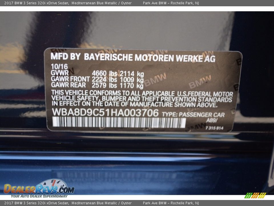 2017 BMW 3 Series 320i xDrive Sedan Mediterranean Blue Metallic / Oyster Photo #34