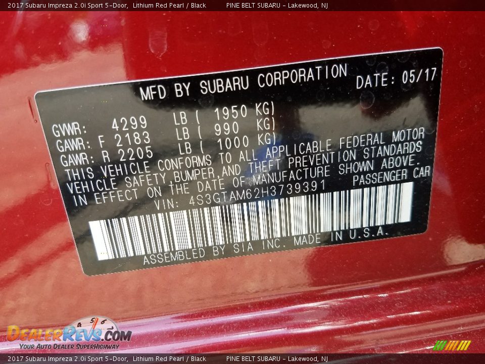 2017 Subaru Impreza 2.0i Sport 5-Door Lithium Red Pearl / Black Photo #9