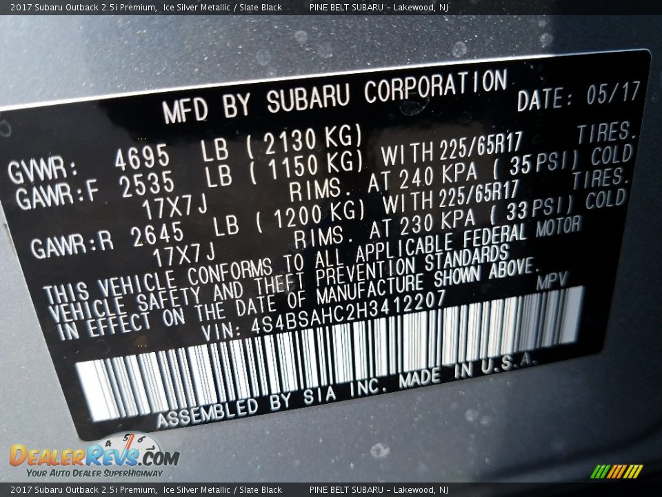 2017 Subaru Outback 2.5i Premium Ice Silver Metallic / Slate Black Photo #9