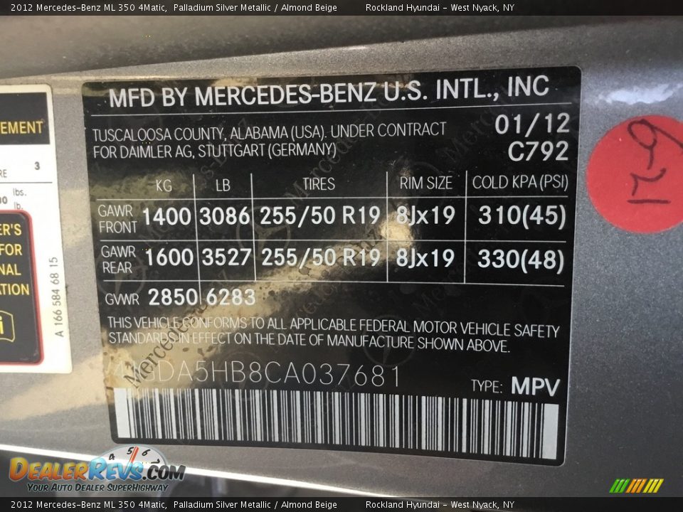 2012 Mercedes-Benz ML 350 4Matic Palladium Silver Metallic / Almond Beige Photo #32