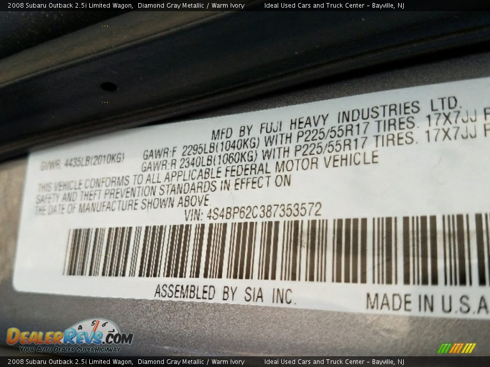 2008 Subaru Outback 2.5i Limited Wagon Diamond Gray Metallic / Warm Ivory Photo #17