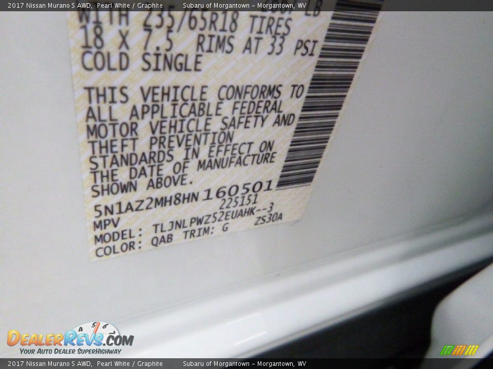 2017 Nissan Murano S AWD Pearl White / Graphite Photo #15