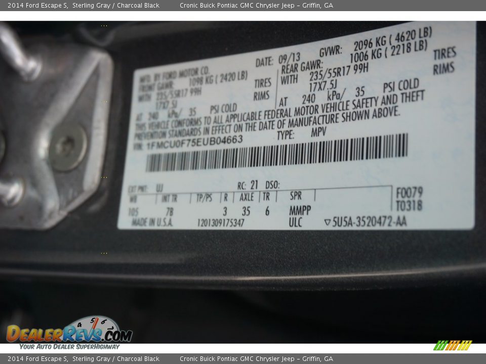 2014 Ford Escape S Sterling Gray / Charcoal Black Photo #27