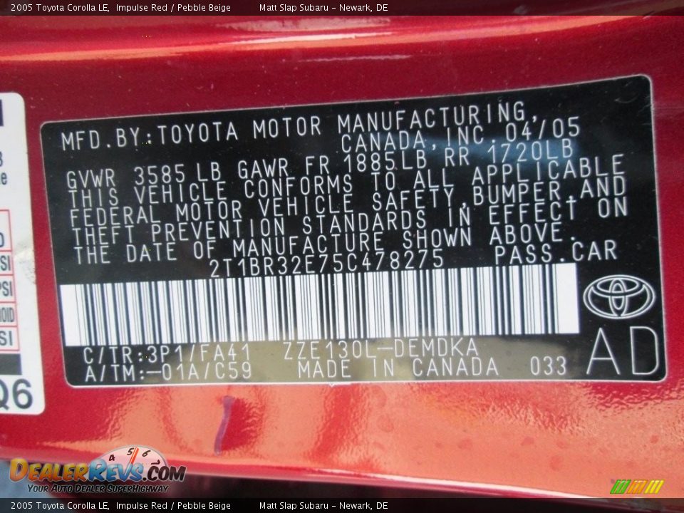 2005 Toyota Corolla LE Impulse Red / Pebble Beige Photo #27