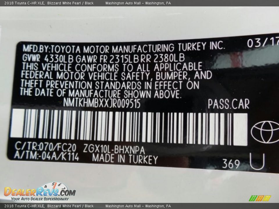 2018 Toyota C-HR XLE Blizzard White Pearl / Black Photo #8