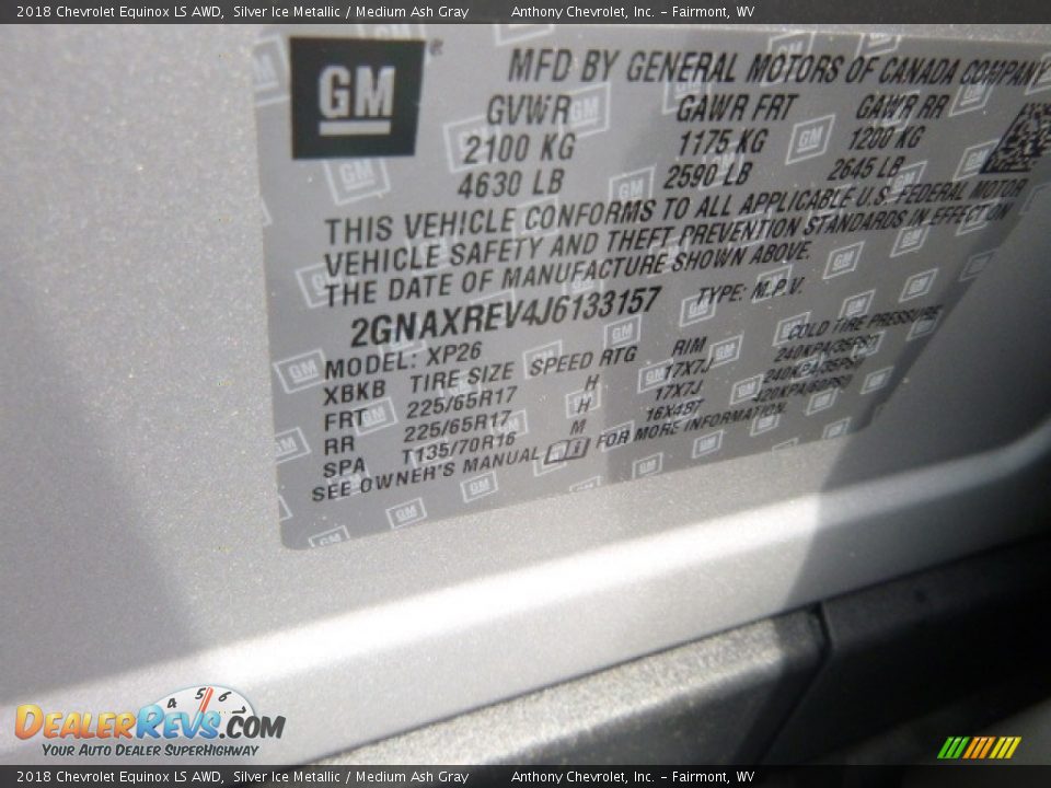 2018 Chevrolet Equinox LS AWD Silver Ice Metallic / Medium Ash Gray Photo #13