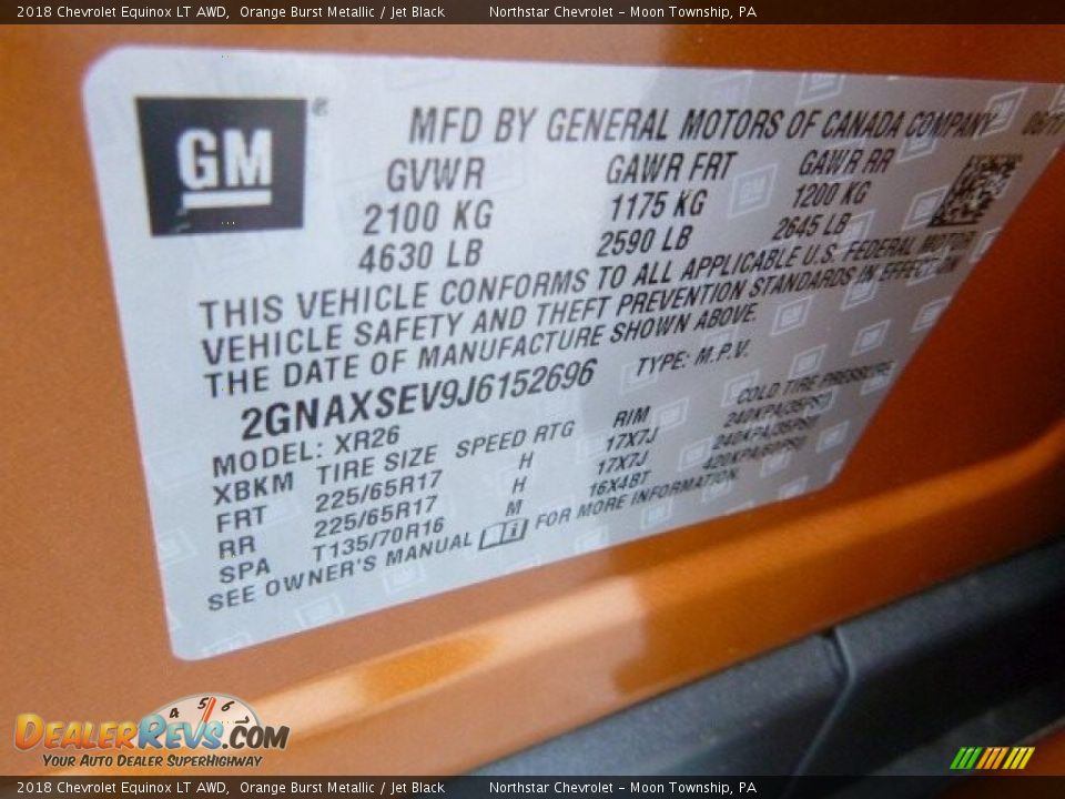 2018 Chevrolet Equinox LT AWD Orange Burst Metallic / Jet Black Photo #17