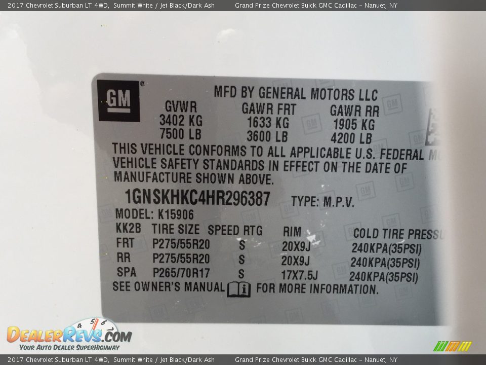 2017 Chevrolet Suburban LT 4WD Summit White / Jet Black/Dark Ash Photo #11