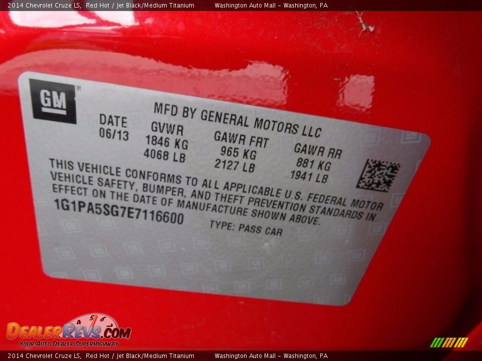 2014 Chevrolet Cruze LS Red Hot / Jet Black/Medium Titanium Photo #24