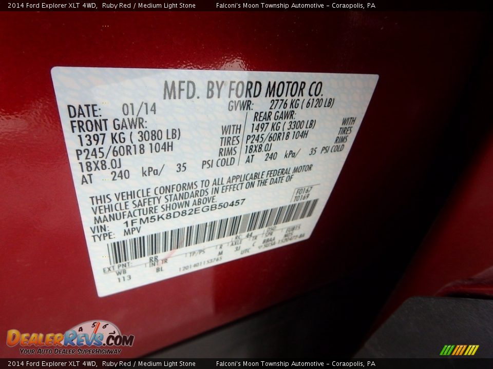 2014 Ford Explorer XLT 4WD Ruby Red / Medium Light Stone Photo #23