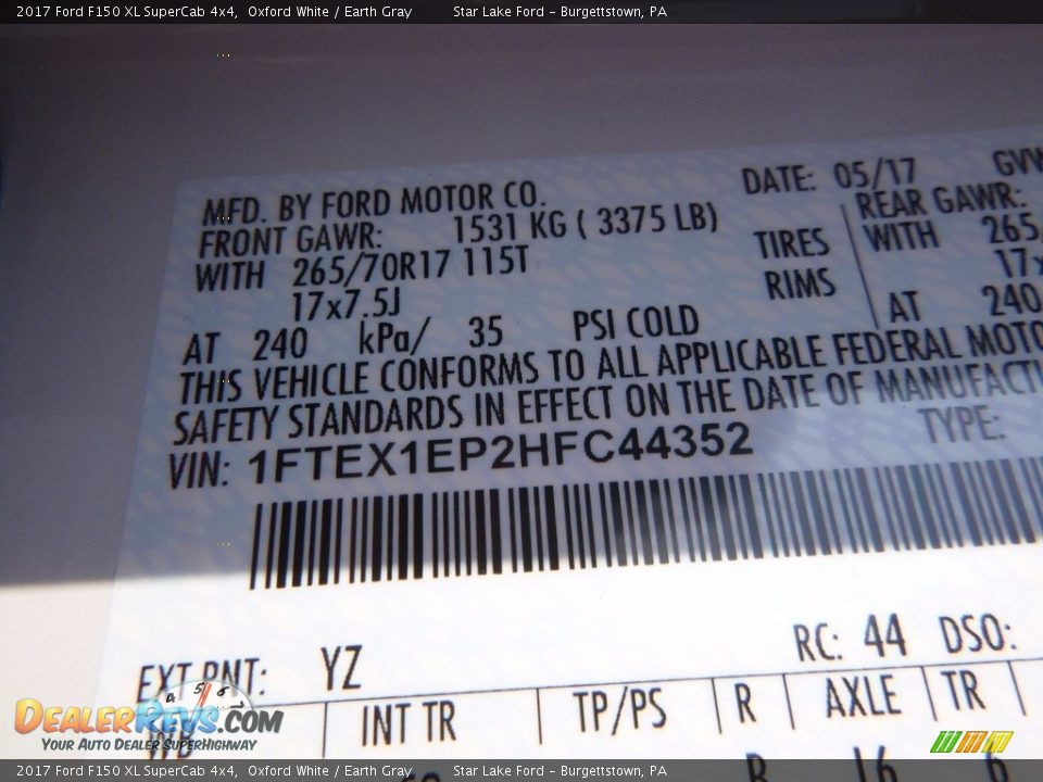 2017 Ford F150 XL SuperCab 4x4 Oxford White / Earth Gray Photo #14