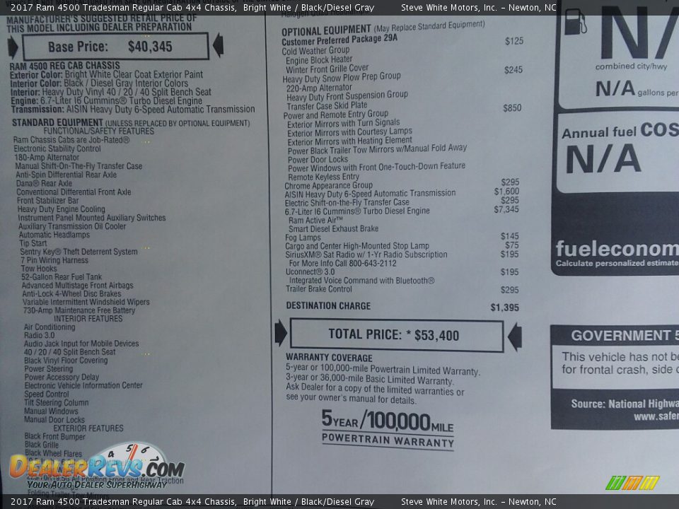 2017 Ram 4500 Tradesman Regular Cab 4x4 Chassis Bright White / Black/Diesel Gray Photo #24