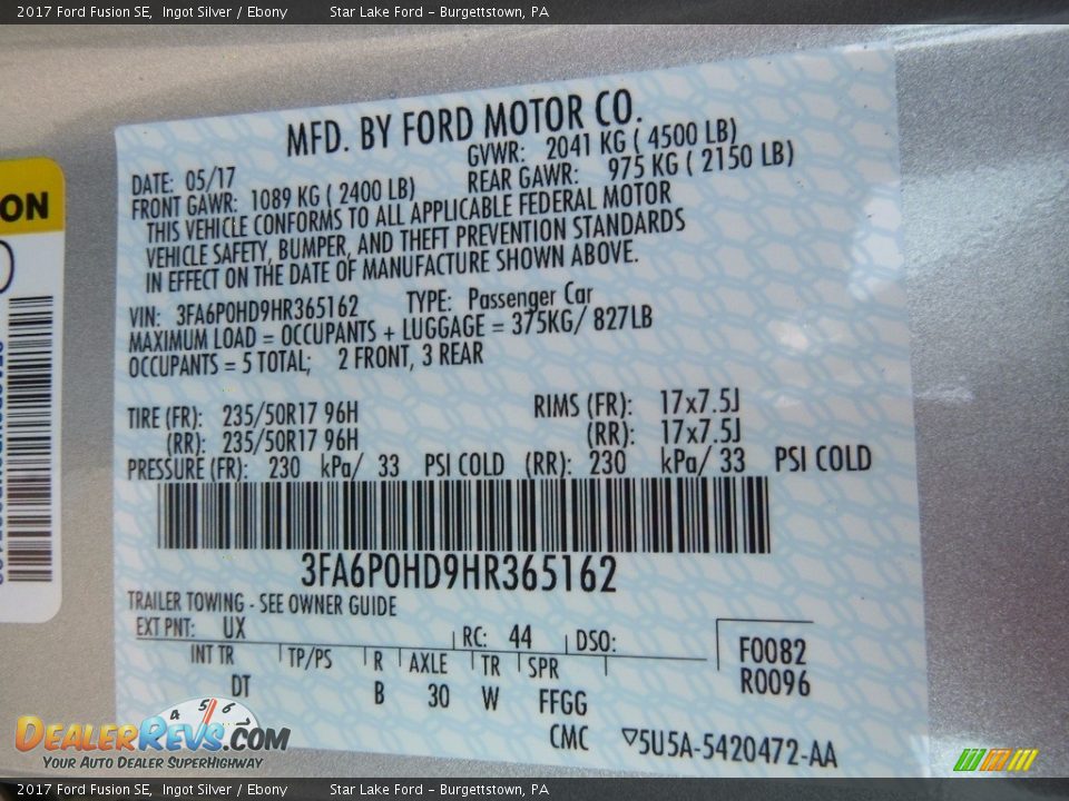 2017 Ford Fusion SE Ingot Silver / Ebony Photo #13