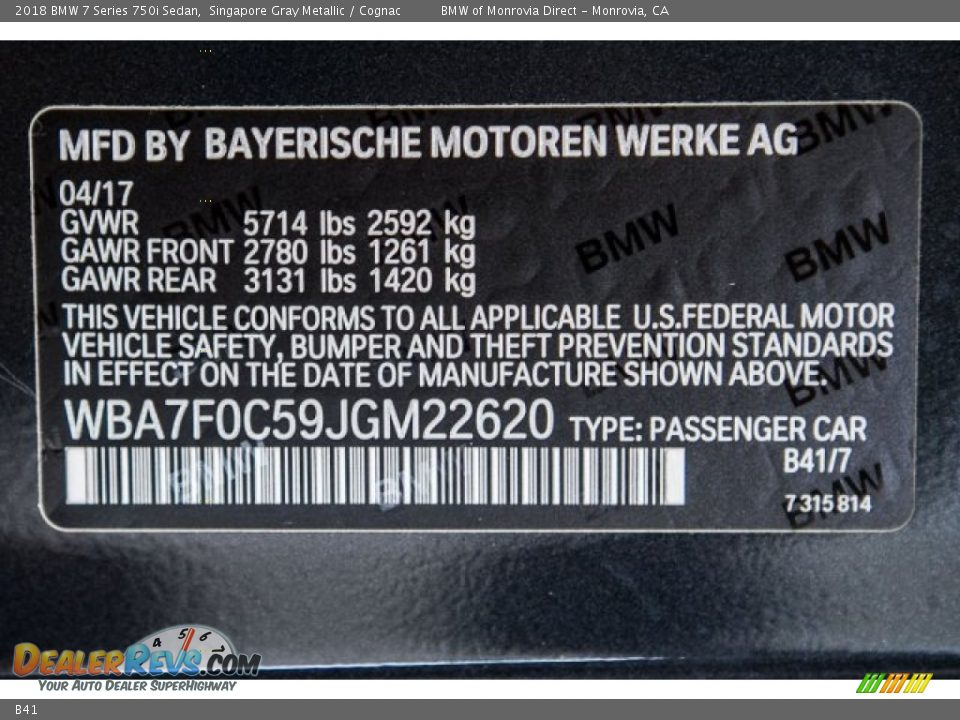 BMW Color Code B41 Singapore Gray Metallic