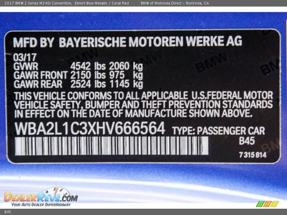 BMW Color Code B45 Estoril Blue Metallic