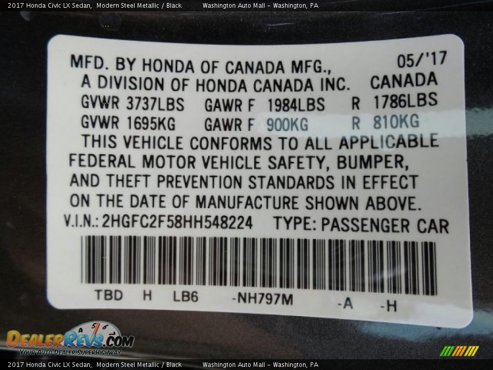 2017 Honda Civic LX Sedan Modern Steel Metallic / Black Photo #8