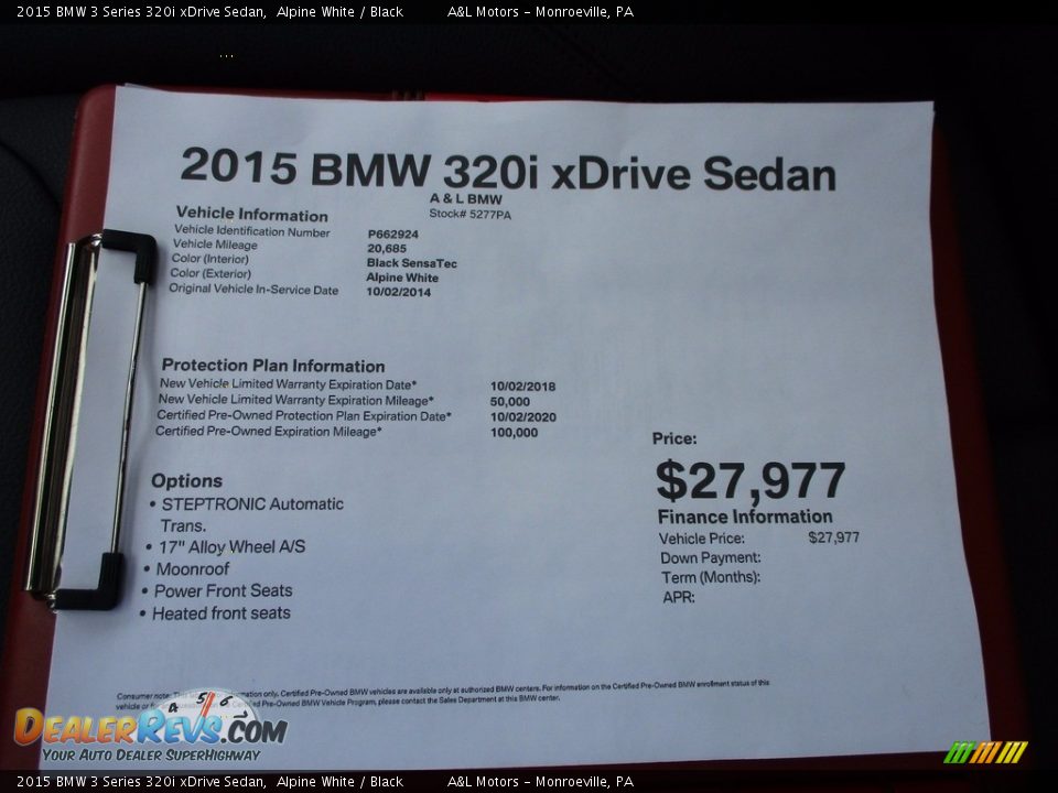 2015 BMW 3 Series 320i xDrive Sedan Alpine White / Black Photo #11