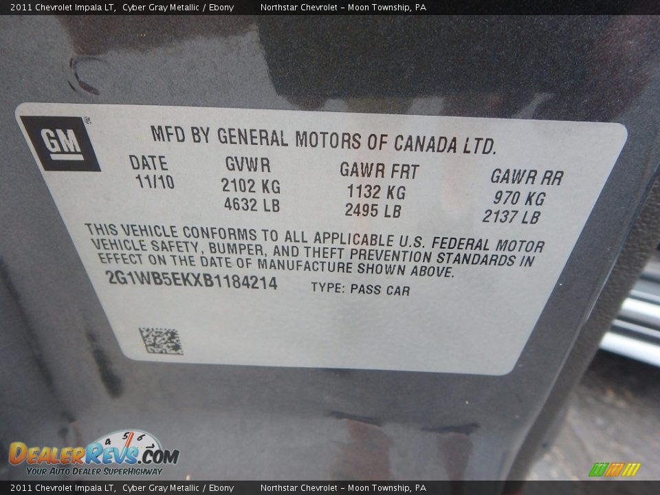 2011 Chevrolet Impala LT Cyber Gray Metallic / Ebony Photo #29