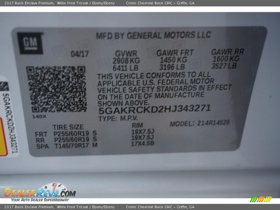 2017 Buick Enclave Premium White Frost Tricoat / Ebony/Ebony Photo #17