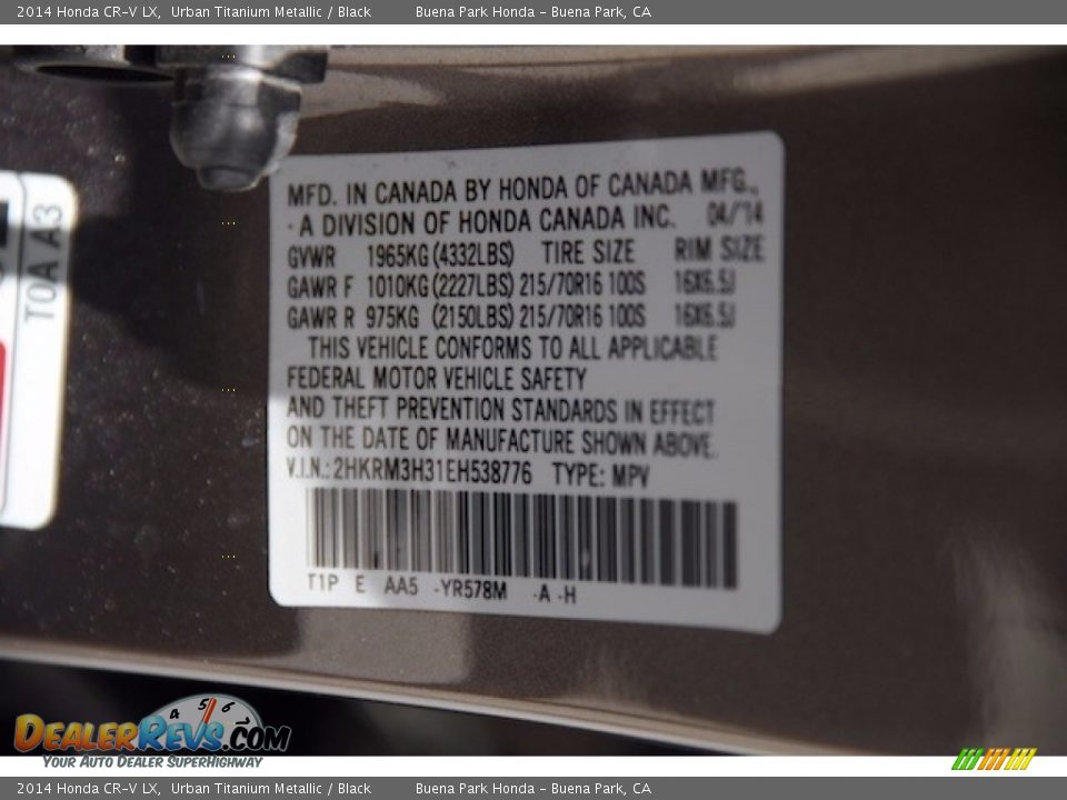 2014 Honda CR-V LX Urban Titanium Metallic / Black Photo #30