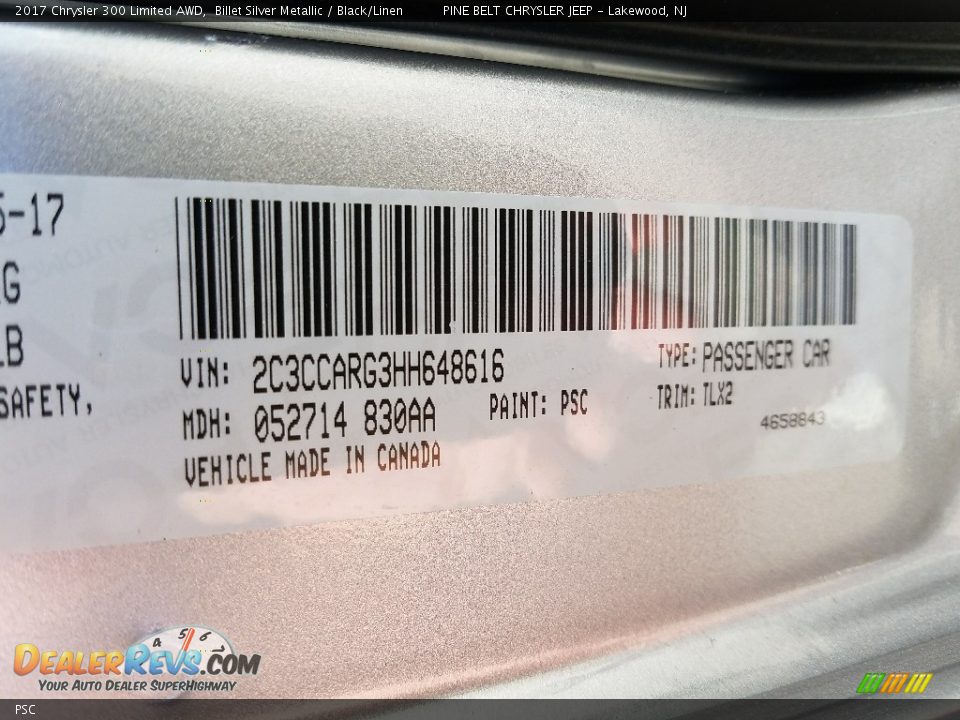 Chrysler Color Code PSC Billet Silver Metallic