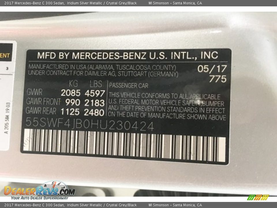 2017 Mercedes-Benz C 300 Sedan Iridium Silver Metallic / Crystal Grey/Black Photo #10