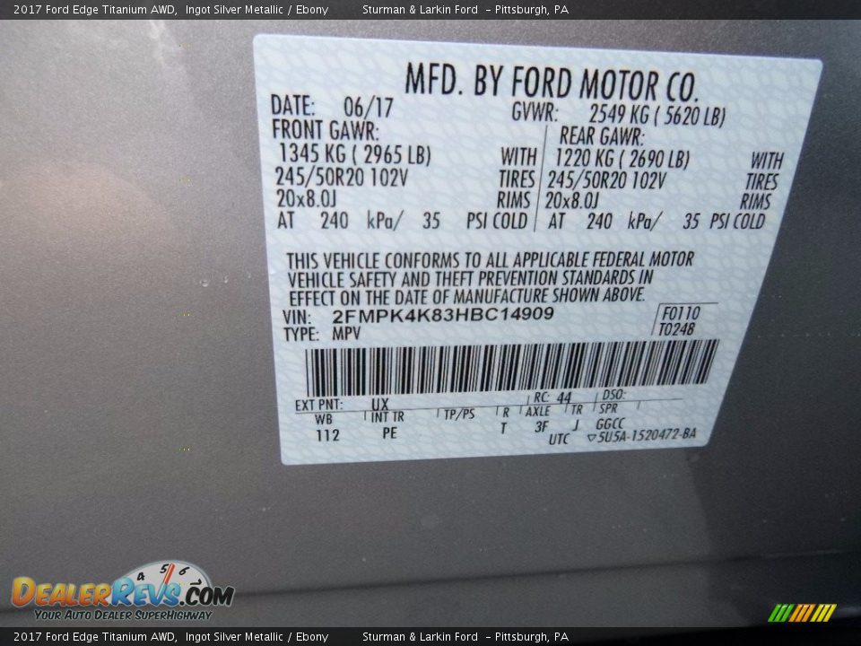 2017 Ford Edge Titanium AWD Ingot Silver Metallic / Ebony Photo #11
