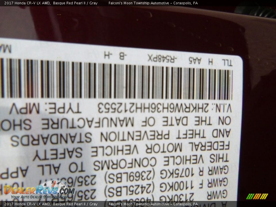 2017 Honda CR-V LX AWD Basque Red Pearl II / Gray Photo #14